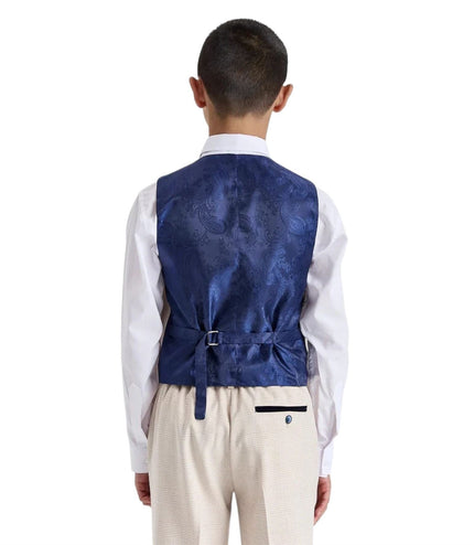 Boys Cream 3 Piece Check Formal Suit - Regent