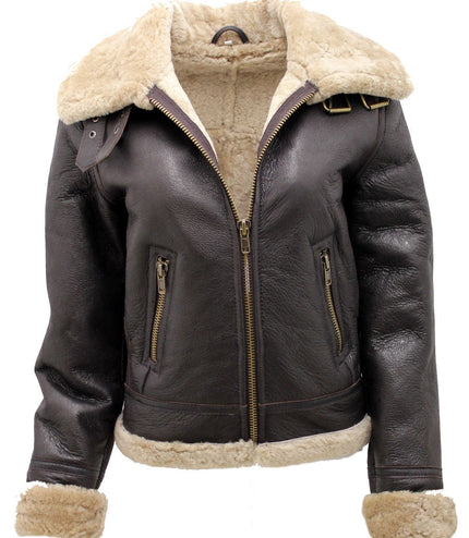 Womens Brown B3 Sheepskin Leather Flying Jacket-Kayseri