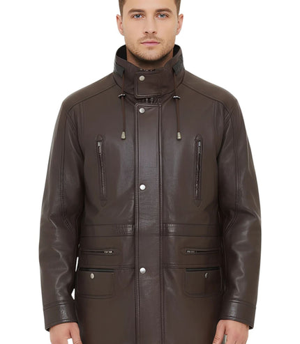 Mens Soft Italian Leather Parka Coat-Winnipeg - Brown