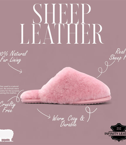 Women's Sheepskin Slippers Pink Warm Winter Fur Mule - Aurora