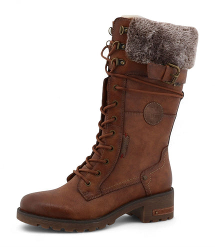 Mustang Women's Brown Mid-Calf Faux Fur Winter Combat Boots