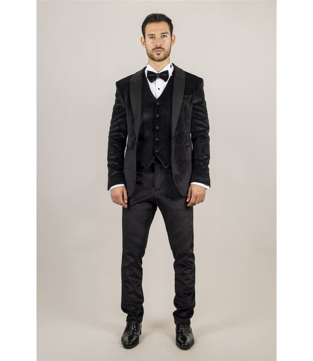 Men's Black 3 Piece Velvet Wedding Tuxedo Formal Suit