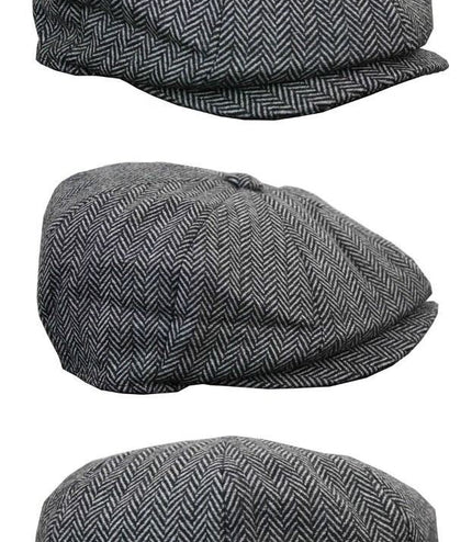 Mens Peaky Blinders Grey Tweed Gatsby Flat Baker Hat