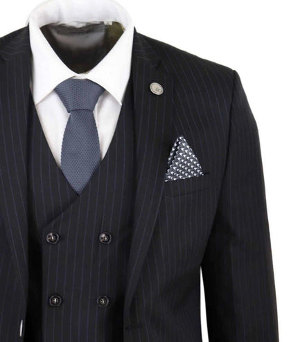 Men's 3 Piece Black Pinstripe Retro Suit