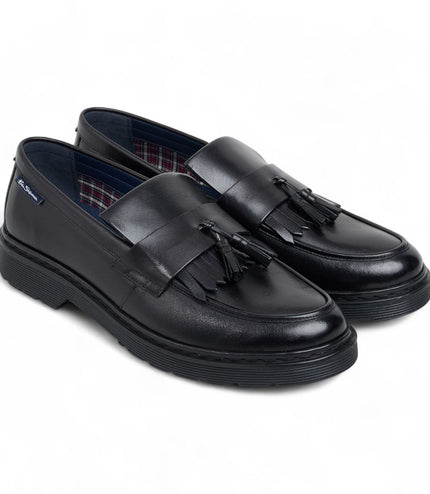Ben Sherman Men's Black Leather Tassel Loafer Shoes - Dudley