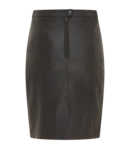 Women's Black Leather Biker Pencil Long Midi Skirt - Avery