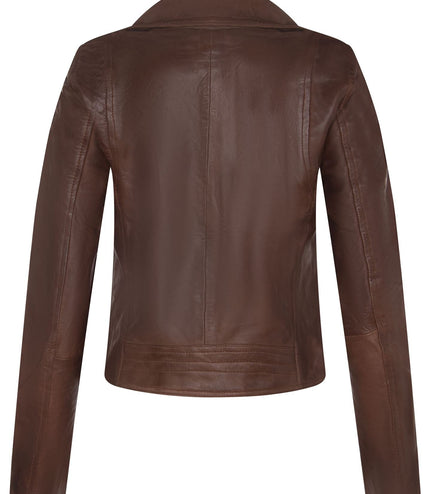 Womens Leather Classic Biker Brando Jacket-Baku - Brown