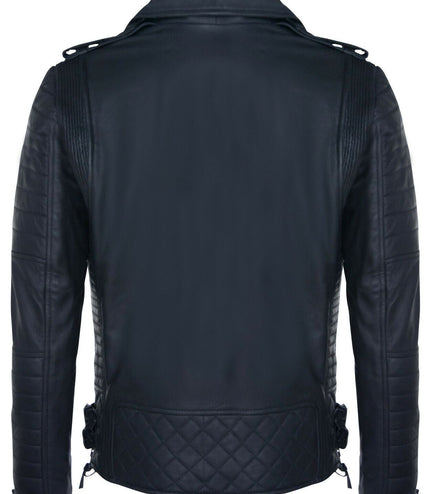 Mens Slim-Fit Double Zip Brando Leather Biker Jacket-Cairo - Black