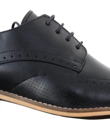Mens Classic Oxford Brogue Shoes In Perforated Black Leather