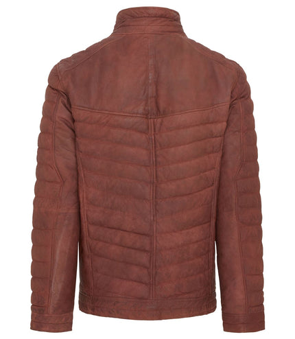 Men's Puffer Leather Biker Quilted Vintage Bomber Jacket - Tan