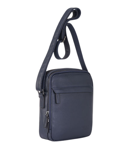 Genuine Leather Navy Vintage Messenger Crossbody Travel Bag - Hawthrone