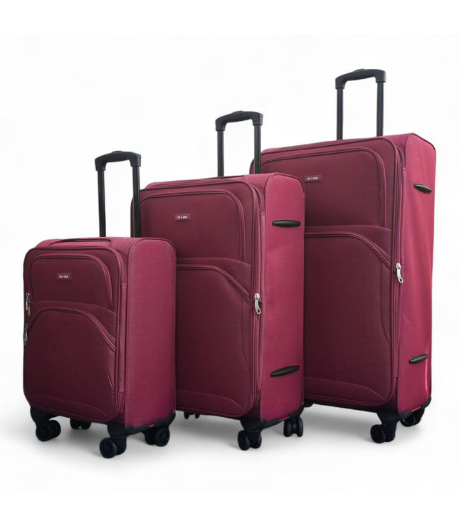 Gosford Set of 3 Soft Shell Suitcase in Burgundy Red