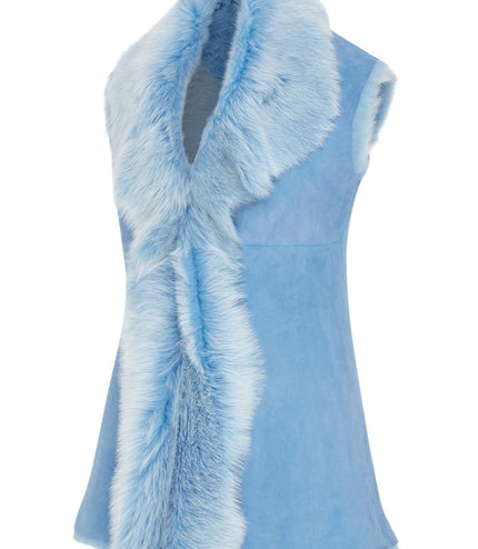 Women's Toscana Sheepskin Long Gilet-Sorocaba - Blue