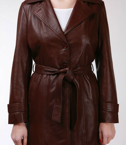 Womens 3/4 Length Trench Coat-Ranchi - Brown