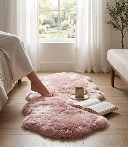 Genuine Sheepskin Rosa Pink Double Natural Fluffy Silky Soft Real Wool Rug