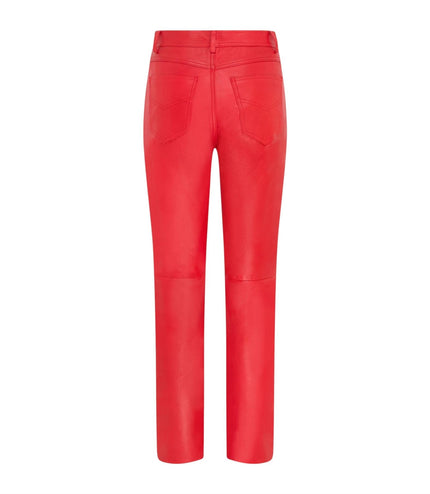 Womens Red Lamb Leather 501 Biker Jeans - Ankara