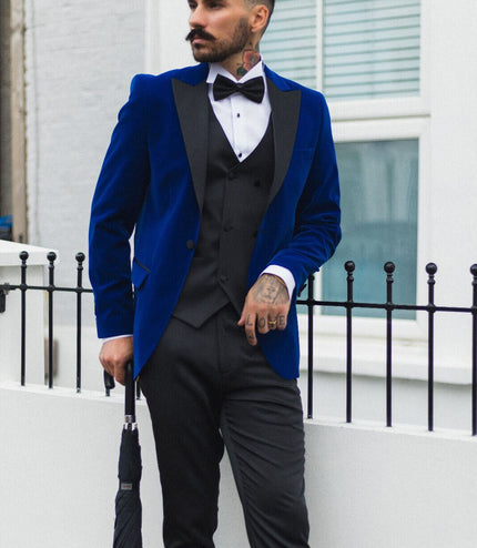 Mens Blue Velvet Dinner Tuxedo Suit Jacket Blazer