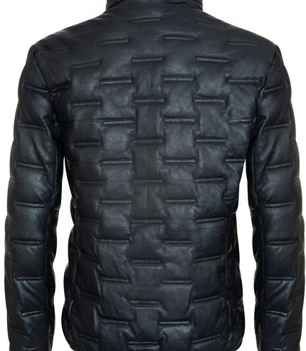 Men's Puffer Quilted Bomber Leather Jacket - Recife - Black