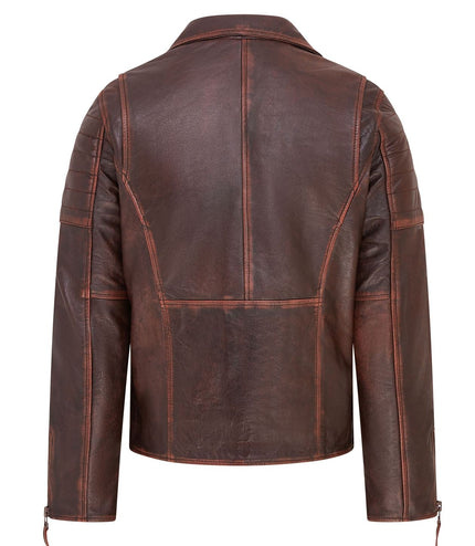 Mens Slim Fit Brando Style Double Cross Zip 100% Leather Biker Jacket - Brown