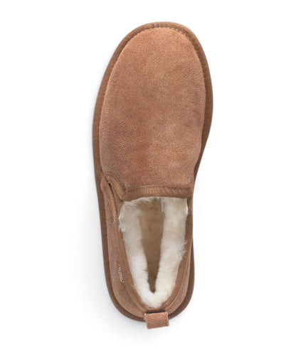 Men's Chestnut Tan Genuine Sheepskin Suede Slipper Winter Moccasins - Cedar