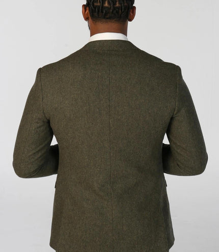 Men's Olive Green Wool Blend Tweed Formal Blazer
