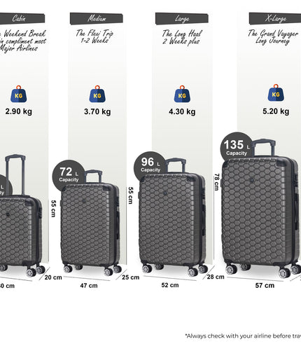 Noda Set of 4 Hard Shell Suitcase in Charcoal