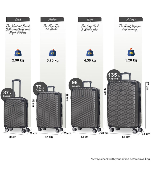 Noda Set of 4 Hard Shell Suitcase in Charcoal