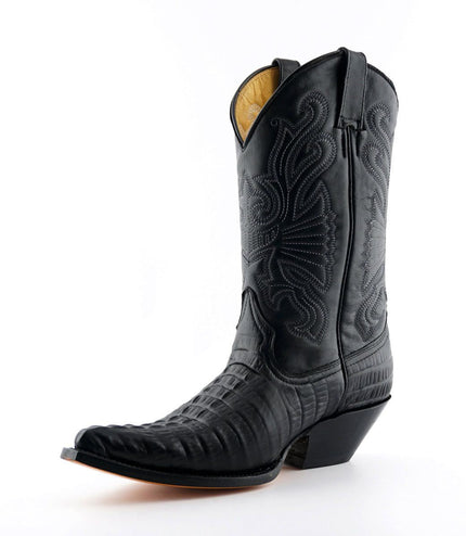 Grinders Black Leather Western Cowboy Boots -Carolina