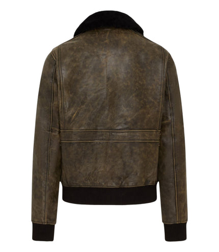 Mens Brown Leather Aviator Bomber Jacket - Lunar