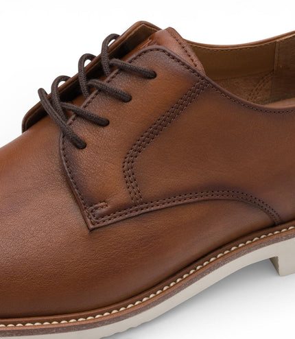 Tamaris Men's Cognac Brown Leather Plain Toe Smart Derby Shoes