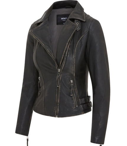 Womens Black Quilted Leather Brando Classic Biker Jacket