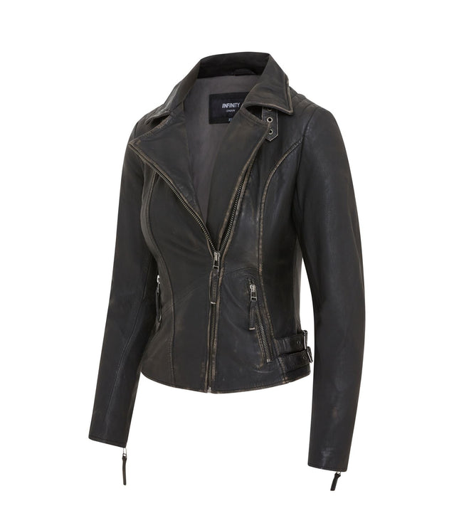 Womens Black Quilted Leather Brando Classic Biker Jacket