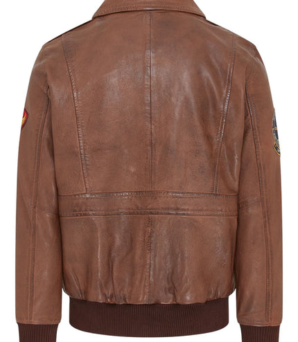 Men's Tan Brown Leather Bomber G-1 Aviator Collar Jacket  - Maverick