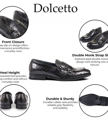 Men's Black Vegan Leather Double Monk Strap Loafer Shoes