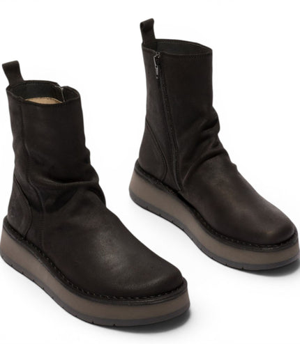Fly London Womens Black Suede Leather Zip Up Platform Ankle Boots - RENO053FLY