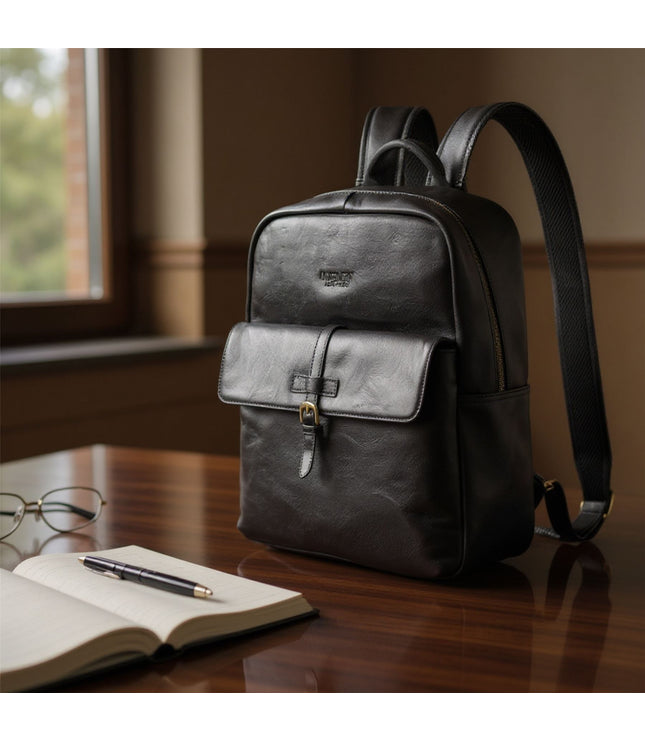 Genuine Leather Black Vintage Laptop Backpack Travel Bag - Cove