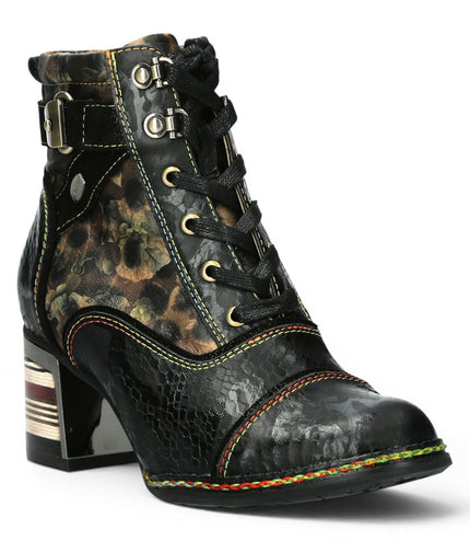 Laura Vita Women's Victorian Floral Black Leather Lace-Up Ankle Boots - Idcorao-10