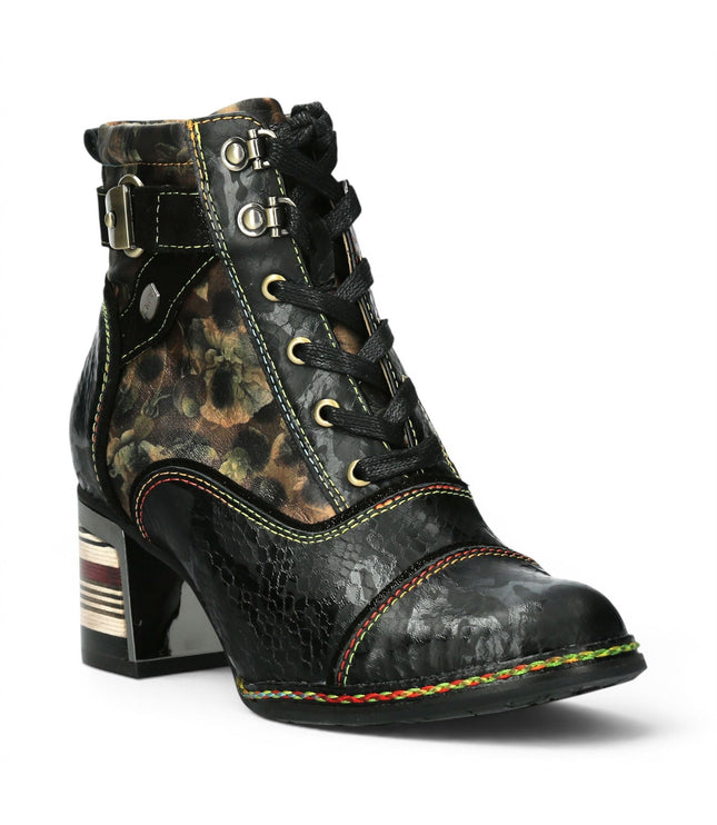 Laura Vita Women's Victorian Floral Black Leather Lace-Up Ankle Boots - Idcorao-10