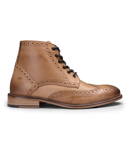 Mens Classic Oxford Tan Leather Gatsby Brogue Ankle Boots