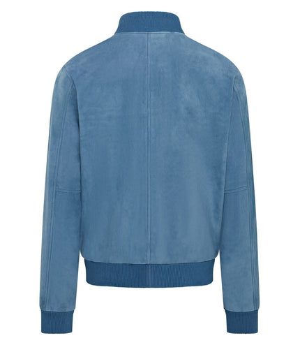 Mens Soft Goat Suede MA-1 Varsity Bomber Jacket  - Dalian - Blue