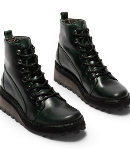 Fly London Womens Green Leather Lace-Up Ankle Boots - HAZI147