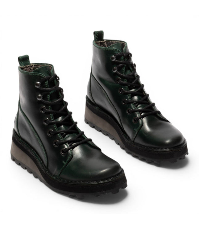 Fly London Womens Green Leather Lace-Up Ankle Boots - HAZI147