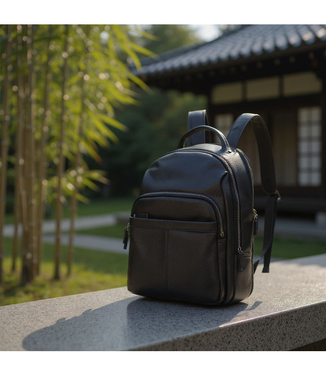 Genuine Leather Black Vintage Rucksack Laptop Bag Travel Backpack - Capri