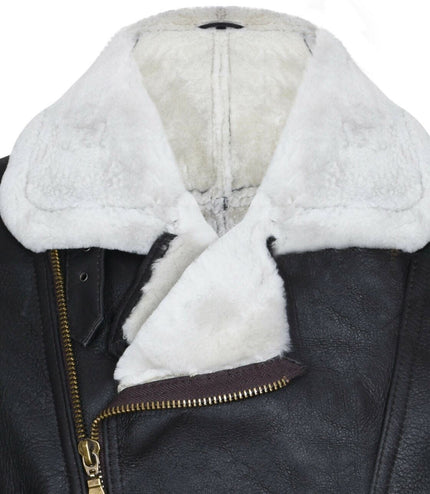 Mens Sheepskin Leather WW2 Bomber Jacket-Tucson - Brown Cream