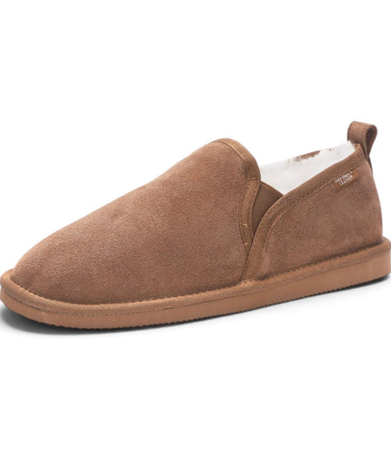 Men's Chestnut Tan Genuine Sheepskin Suede Slipper Winter Moccasins - Cedar