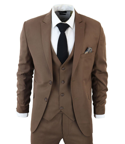 Mens IM1 Classic Plain Brown 3 Piece Suit