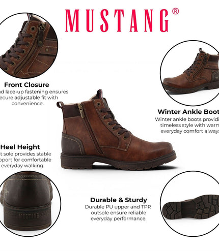 Mustang Men's Brown Faux Leather Winter Lace-Up Ankle Boots - M0081002