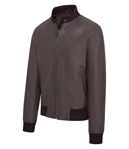 Mens Soft Leather MA-1 Varsity Bomber Jacket - Brown