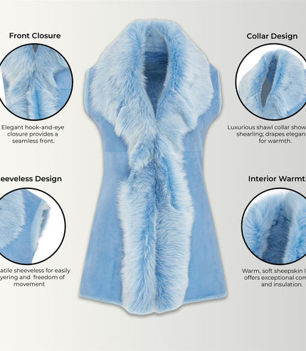Women's Blue Toscana Sheepskin Long Gilet-Sorocaba