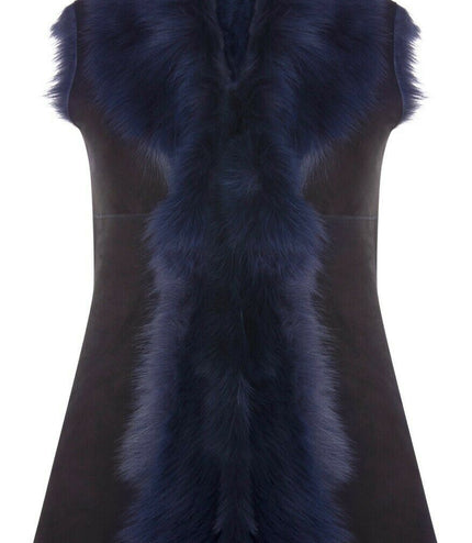 Women's Toscana Sheepskin Long Gilet-Sorocaba - Navy